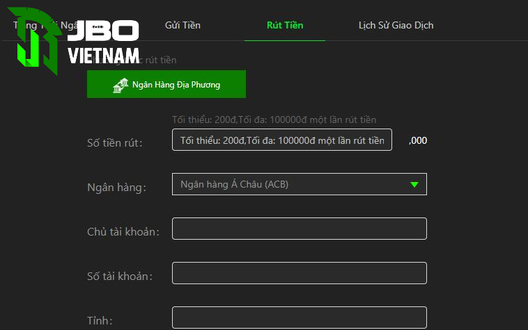 Hướng dẫn rút tiền JBO